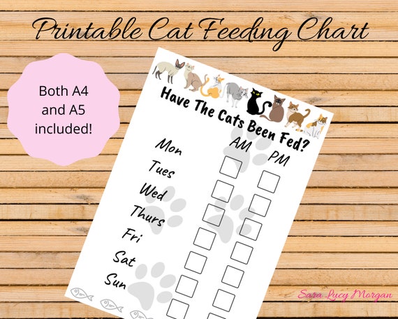 Printable Cat Feeding Chart Cat Food Schedule Pet Food Etsy