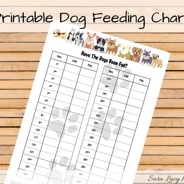 Monthly printable Dog Feeding Chart. Dog Food Schedule. Pet Food Schedule. Dog Food Reminder. Pet Food Reminder. Remember To Feed The Dogs.