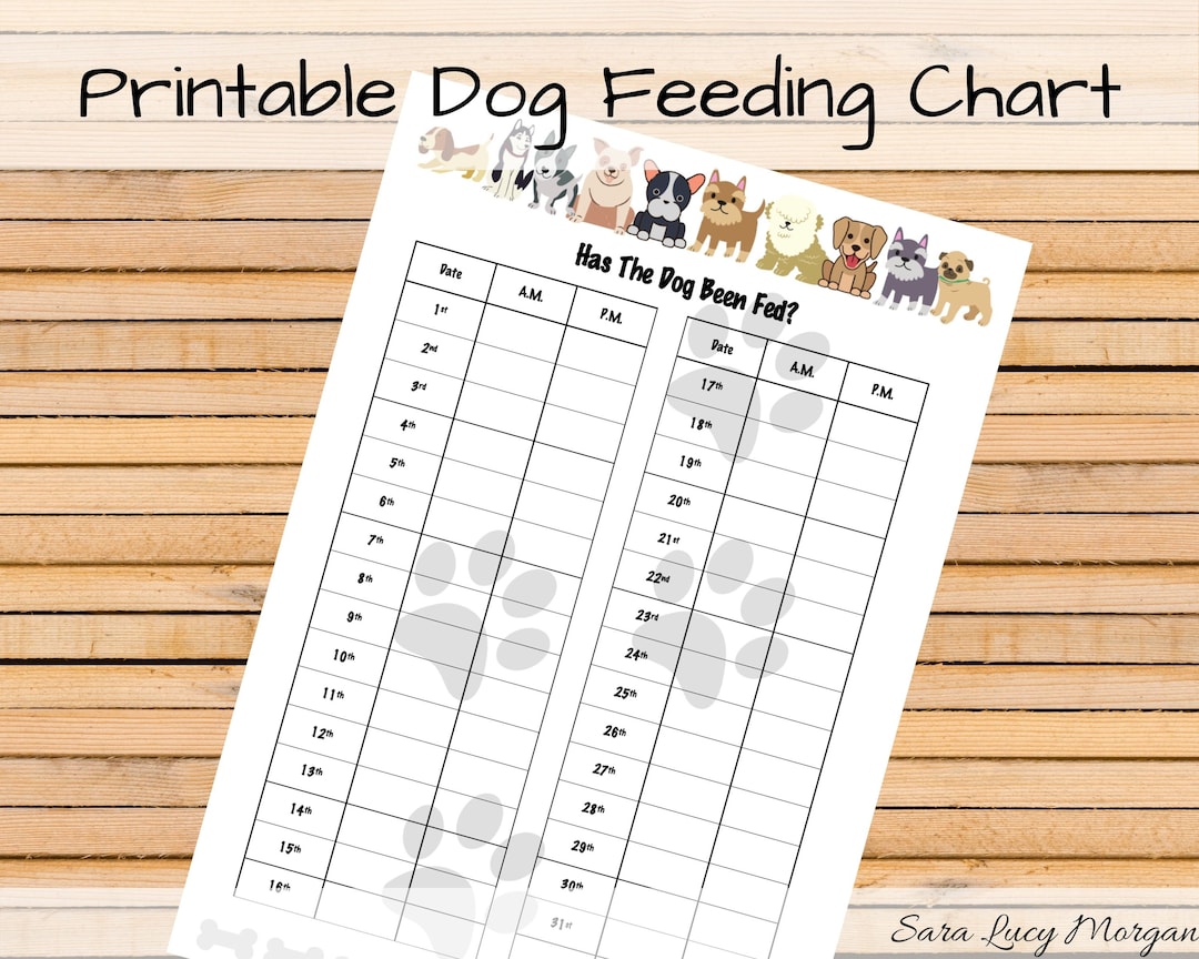 Monthly Printable Dog Feeding Chart. Dog Food Schedule. Pet Food Schedule. Dog Food Reminder. Pet Food Reminder. Remember to Feed the Dog. - Etsy