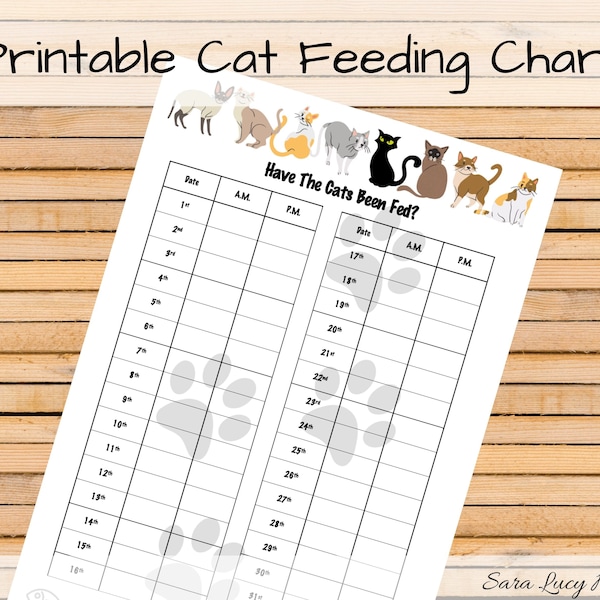 Monthly Printable Cat Feeding Chart. Cat Food Schedule. Pet Food Schedule. Cat Food Reminder. Pet Food Reminder. Remember To Feed The Cats..