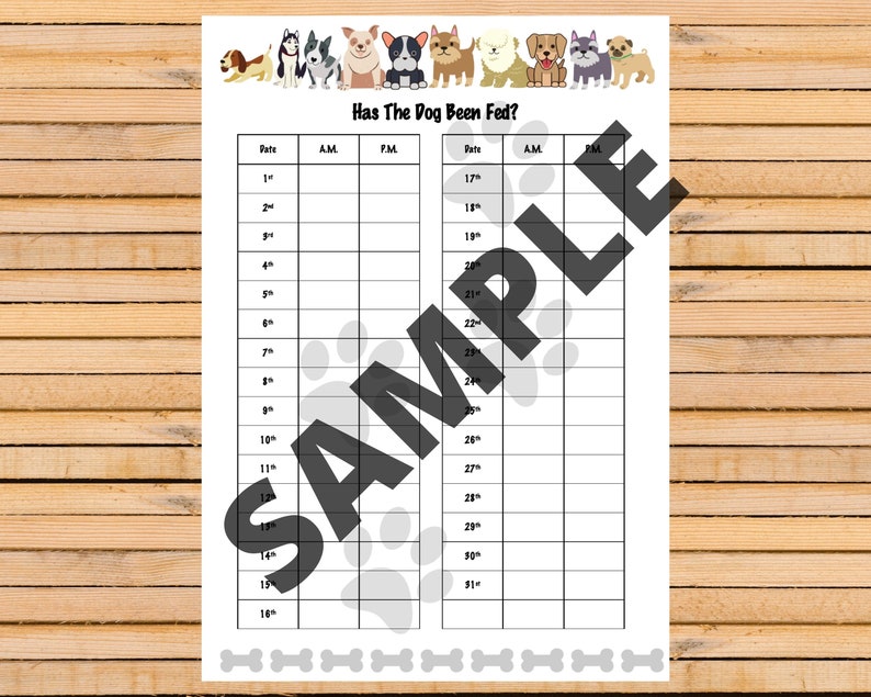 Monthly Printable Dog Feeding Chart. Dog Food Schedule. Pet Food ...
