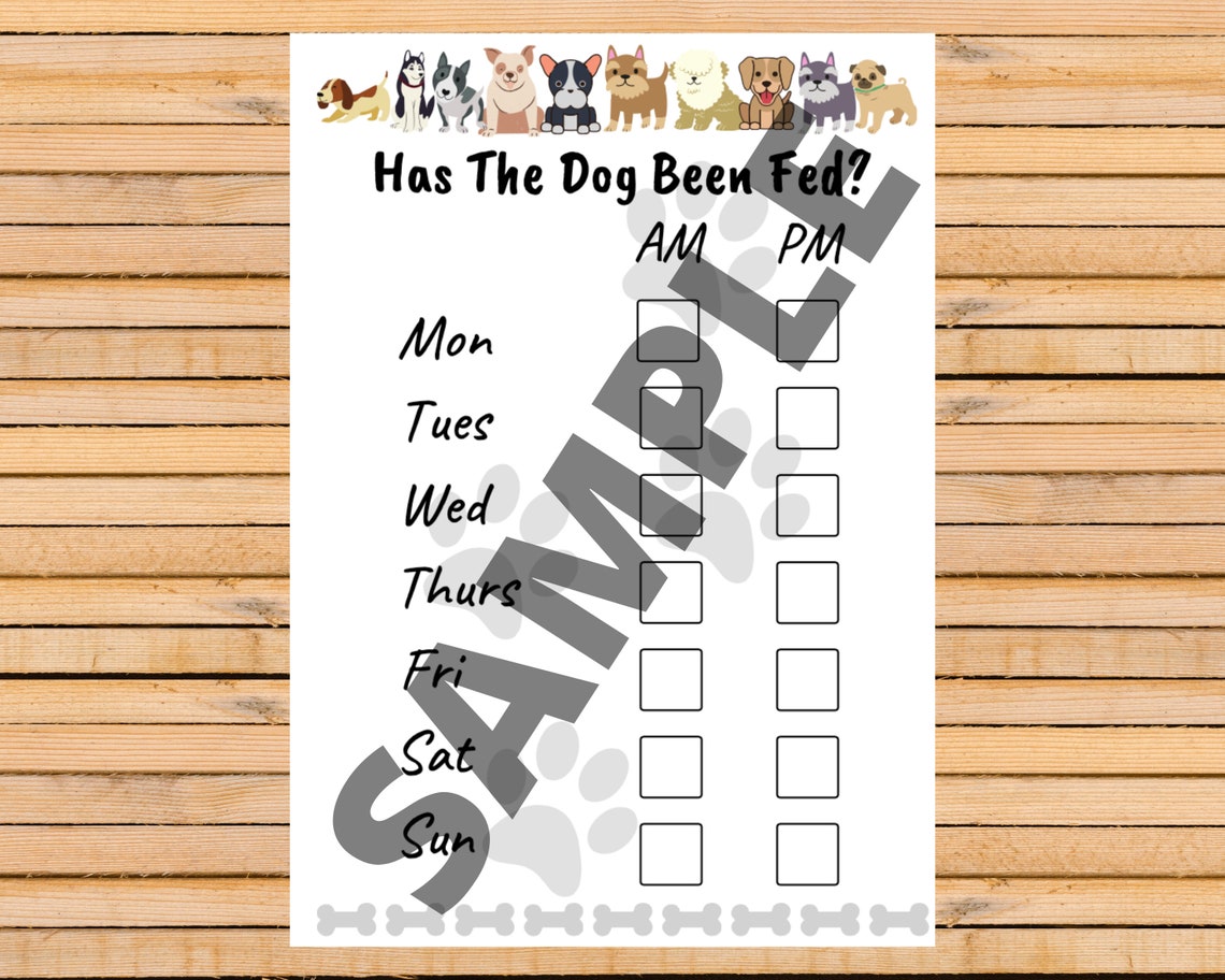 Printable Dog Feeding Chart. Dog Food Schedule. Pet Food Schedule. Dog ...