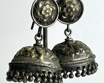 Ohrhänger oxidierte Silber Ohrringe, indische traditionelle Ohrhänger im Jhumka Stil, Indian Jhumka Dangle Earrings