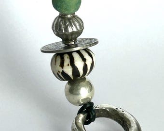 Halskette Ethno Stil Leder Kette, alte Münze, Knochenperle Kenia, antigo Hebron Glasperle
