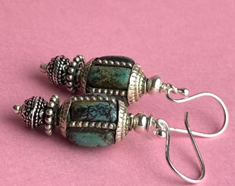 Ohrhänger Ohrringe alte indische Silberperlen mit Türkis, Ethno Ohrschmuck