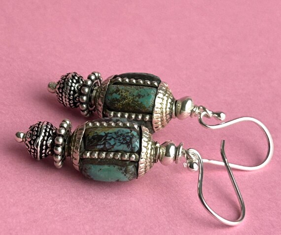 Ohrhänger Ohrringe alte indische Silberperlen mit Türkis, Ethno Ohrschmuck