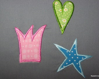 Embroidery file applications heart, crown, star in 3 sizes 10 x 10 cm