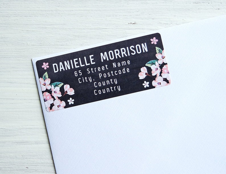 30 Custom Return Address Labels Pink Flowers Black Chalkboard Personalized Address Stickers