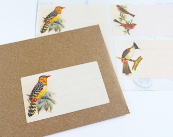 16 Mailing Labels Blank Recipient Address Stickers Penpal Vintage Birds Shipping Labels