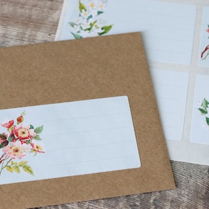 16 adresetiketten blanco adresstickers geadresseerde pen e-mailadres blauwe vintage bloemen verzendlabels
