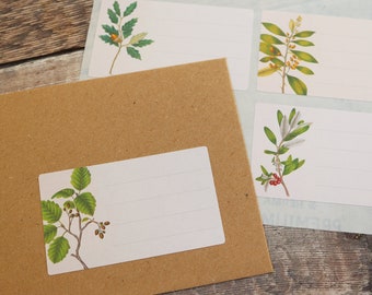 16 Mailing Labels Blank Recipient Address Stickers Penpal Cream Vintage Trees Nature Oak Shipping Labels