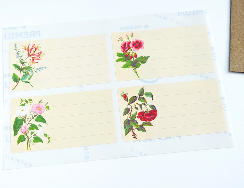 16 Mailing Labels Blank Recipient Address Stickers Penpal Cream Vintage Flowers Shipping Labels image 2