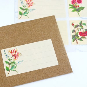 16 Mailing Labels Blank Recipient Address Stickers Penpal Cream Vintage Flowers Shipping Labels image 1