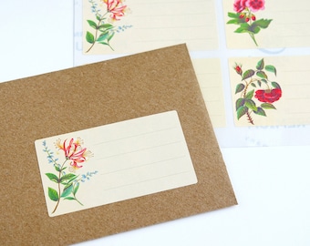 16 Mailing Labels Blank Recipient Address Stickers Penpal Cream Vintage Flowers Shipping Labels