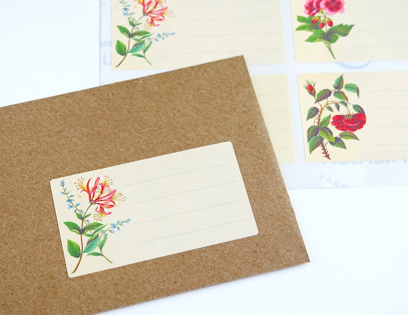 16 Mailing Labels Blank Recipient Address Stickers Penpal Cream Vintage Flowers Shipping Labels image 1