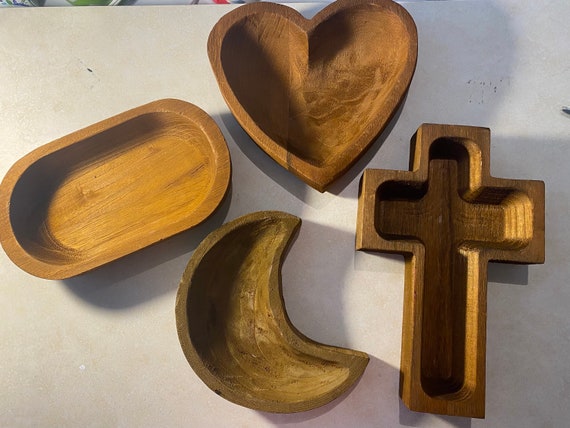 Wooden Dough Bowls for Candle Making / Home Decor / Moon / Cross / Oval /  Heart 