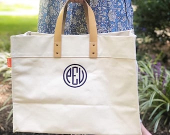 Monogram Canvas Open Top Tote Bag, Canvas Tote Bag Personalized, Women's Heavy Duty Canvas Tote, Everyday Essential Tote, Monogrammed Gift