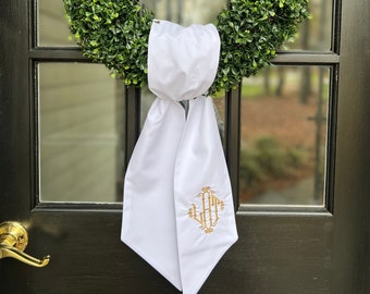 Monogrammed Wreath Sash- Embroidered Front Door Wreath Sash- Personalized Home Decor- Indoor Outdoor Wreath Sash