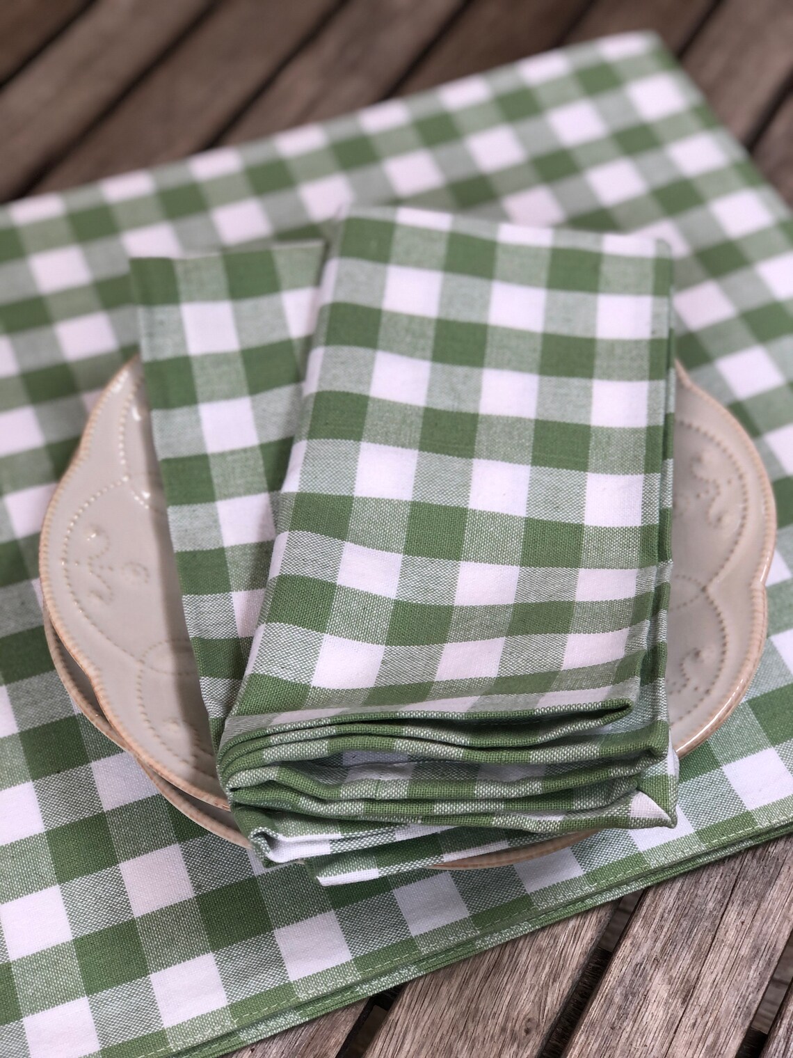 Green Buffalo Check Cloth Dinner Napkins Cotton Dinner Etsy Canada