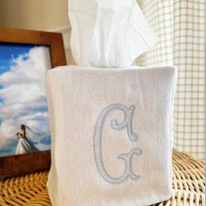 Monogrammed Linen Tissue Box Cover | Housewarming Gift | Hostess Gift | Wedding Gift | Engagement Gift | Personalized Home Decor