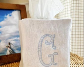 Monogramm Leinen Taschentücherbox Bezug | Einweihungsparty Geschenk | Gastgeschenk | Hochzeitsgeschenk | Verlobung Geschenk | Personalisierte Wohnkultur