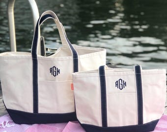 Embroidered Monogram Canvas Tote Bag, Personalized Canvas Boat Bag, Teacher Tote, Mom Bag, Monogrammed Travel Bag, Bridesmaid Gift Bag