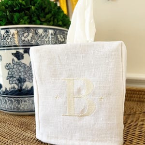Monogrammed Two Initial Linen Tissue Box Cover | Housewarming Gift | Hostess Gift | Wedding Gift | Engagement Gift | Personalized Home Decor