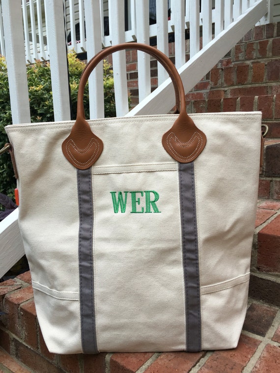 Monogrammed Canvas Carryall Tote Personalized Tote Bag Grey | Etsy