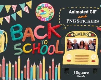 Back to School Animated GIF & PNG Clip Arts, Overlay, Bus Photof Frrame, Timetable, Student Teacher's Props, Back to School Motion Stickers