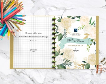Letter Size Planer Einlagen MockUp & Requisiten, Discbound Journal Planer Einlagen Seiten Mockup/ Anpassbares Notebook Mockup/ Photoshop Mockup