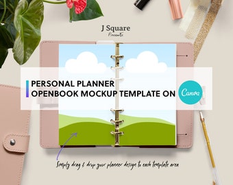 Persoonlijke planner voegt mockup-sjabloon in op Canva en beweegbare rekwisieten, ringgebonden planner Canva mockup/planner mockup- voor Instagram, blogger