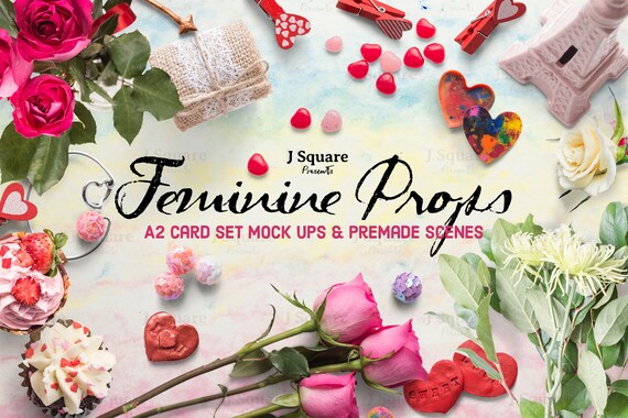 Feminine Props Premade Scene A2 Card Set Mockups Feminine Props Premade Scene A2 Card Set Mockups