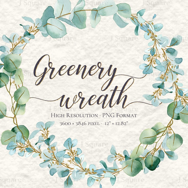 Watercolor Eucalyptus Greenery Wreath Clip Art AUDREY /PNG - Etsy