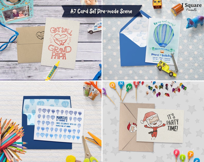 Kid Friendly Props & A7 A2 Card Set MockUps Card Templates, HERO, Showcase, Presentation, Scene Creator, Kids Scene Generator image 10