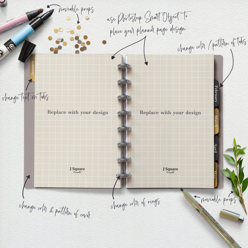 Download Planner MockUp & Moveable Props Discbound Monthly Planner ...