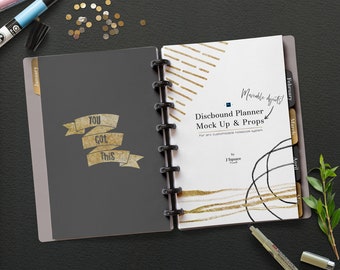 Planner MockUp & Moveable Props, Discbound Monthly Planner Openbook Mock up/ Customizable Journal/ Stationery Mockup- for Instagram, blogger