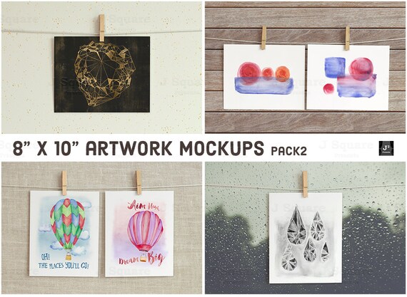 8x10 Artwork Printables Presentation Mockups With Clothespins Etsy
