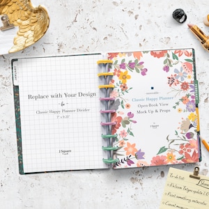 Happy Planner MockUp & Moveable Props, Classic Happy Planner Openbook View Mock Up- for Planner Stationery Designer, Instagram, blogger