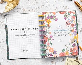 Happy Planner MockUp & Moveable Props, Classic Happy Planner Openbook View Mock Up- for Planner Stationery Designer, Instagram, blogger