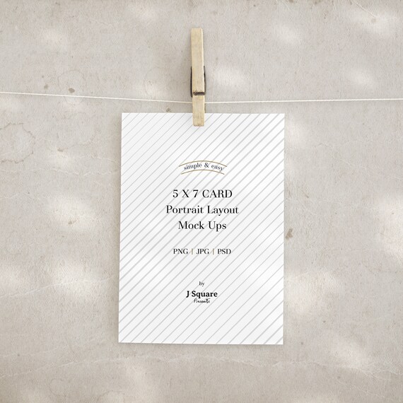 5x7 Card Artwork Presentation Mock Up With Clothespins A7 Etsy