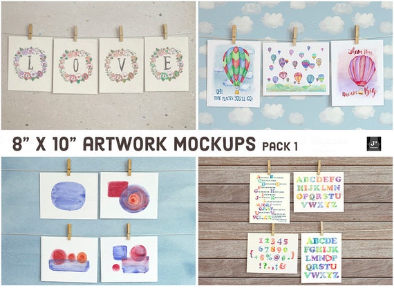 8x10 Artwork Printables Presentation Mockups With Clothespins Etsy