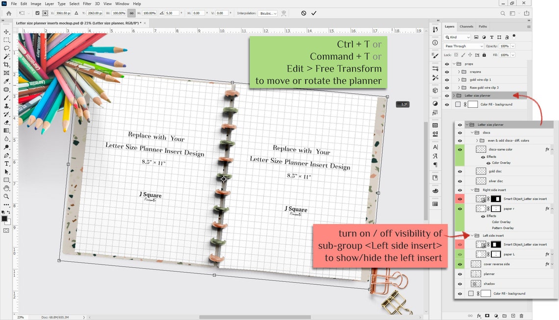 Letter Size Planner Inserts Mockup & Props Discbound Journal Etsy