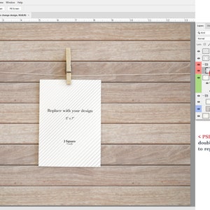 5x7 Card / Artwork Presentation Mock Up with Clothespins, A7 Portrait Layout Card Mockup on Clothes Line, Showcase, Hero, Invitation Display image 4