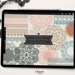 Procreate Lace Tape Kleedje Kettingborstels & Stempels, 34 Procreate Borstels, Naadloze Kantrand, Gehaakte Kanten Kleedjes, Fashion Design Borstels
