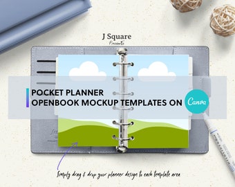 Pocket Planner Inserts MockUp Template on Canva & Moveable Props, Ring bound Planner Canva Mockup/ Planner Mockup- for Instagram, blogger