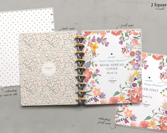 Discbound Classic Happy Planner Cover MockUps/ Classic Happy Planner Cover, Book Spread Cover Mock ups for Stationery Printables Designers