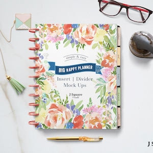 Big Happy Planner MockUp & Moveable Props, Letter Size Planner Insert and Divider PSD Mock Up- for Printable Planner Stationery Designers