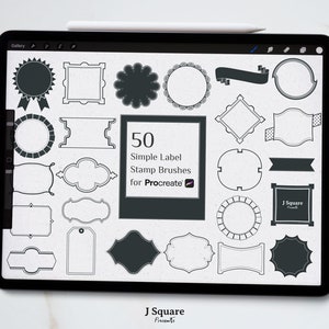 Procreate Simple Label Stamps, 50 Rahmen Procreate Stempel Pinselset, Procreate Stempel Pinsel, Digitale Zeichnung, Rahmen, Aufkleber, Etiketten