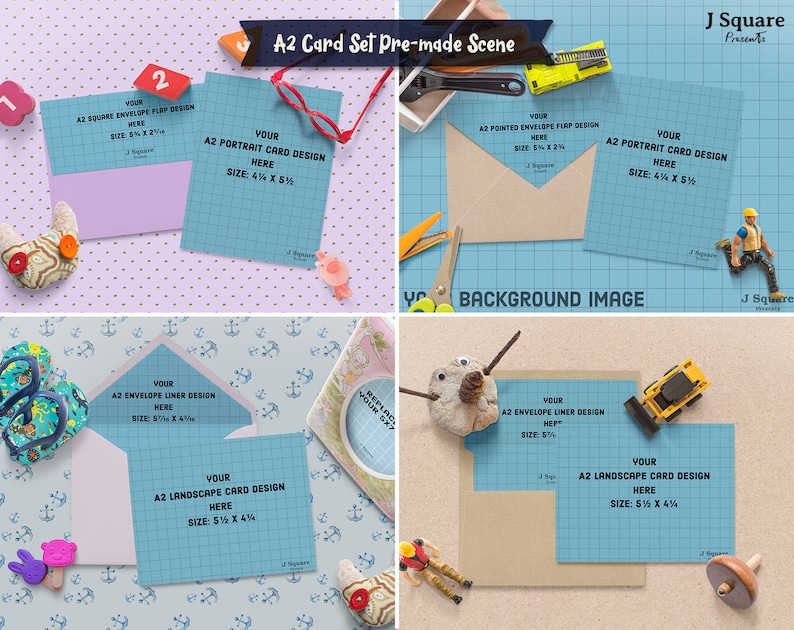 Kid Friendly Props & A7 A2 Card Set MockUps Card Templates, HERO, Showcase, Presentation, Scene Creator, Kids Scene Generator image 3