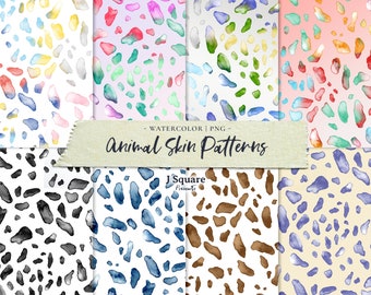 8 Watercolor Animal Skin Printable Scrapbook Paper/ Animal Spots Seamless Pattern/ Giraffe, Neon, Ombre / Wallpaper, Wrapping Paper